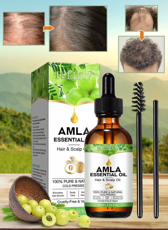60ml Amla Essential Oil 100% Pure Natural Organic Amla Hair Oil Cold Pressed Amla Oil for Hair Growth Moisturize Healthy and Strengthen Hair Nourishes Scalp Hair Treatment Oil