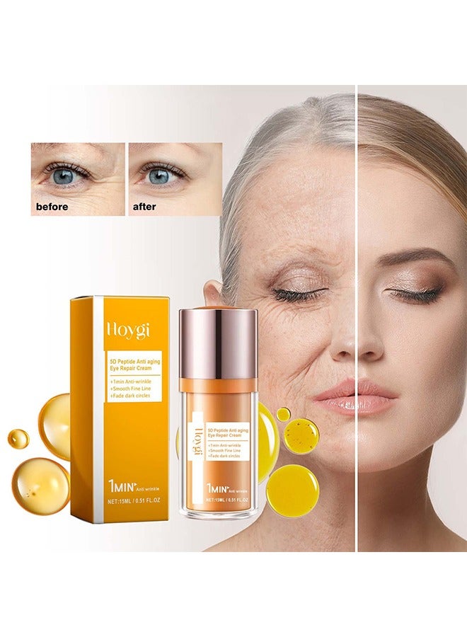 5D Peptide Anti Aging Eye Repair Cream, Anti Wrinkle, Smooth Fine Line, Fade Dark Circles for All Skin Types (15ml)