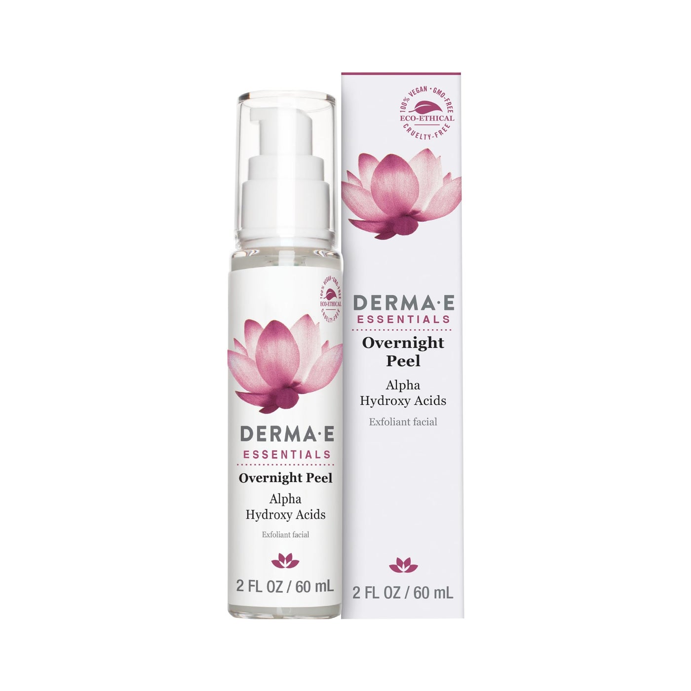 DERMA E Essentials Overnight Peel â€“ Vegan, Gluten-Free Nourishing Facial Exfoliant with Alpha Hydroxy Acid and Lactic Acid, 2 fl oz