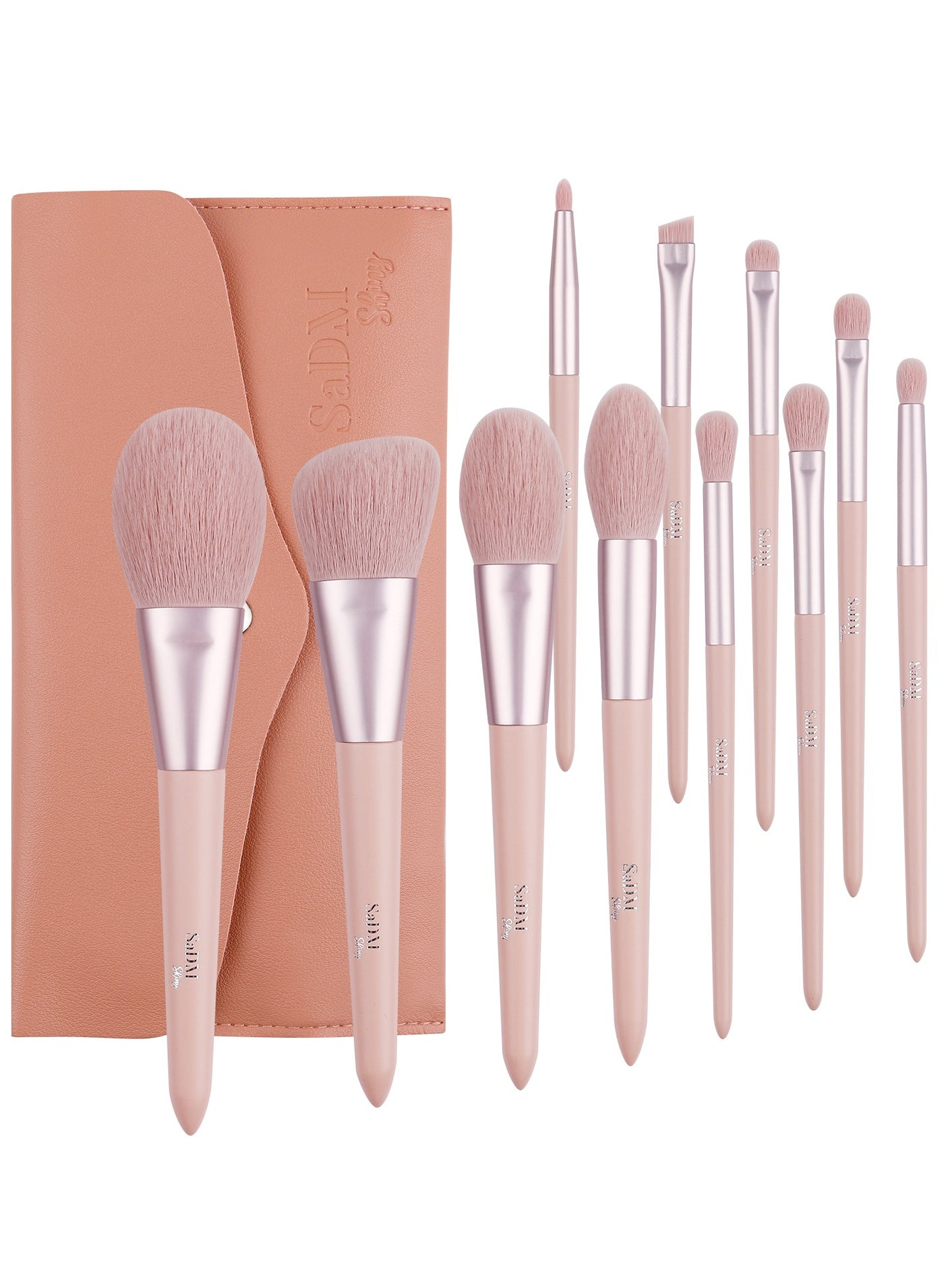 SaDM Shiny 11-Piece Vegan Makeup Brush Set with PU Leather Travel Bag – Cruelty-Free Brushes for Flawless Makeup