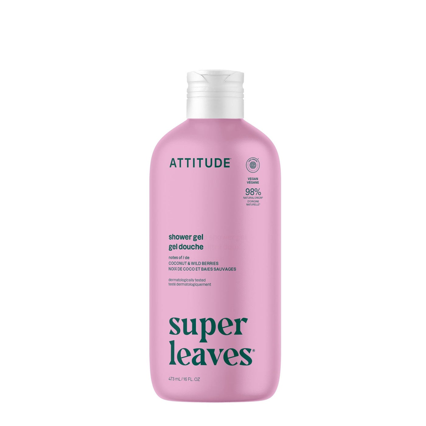 ATTITUDE Body Wash, EWG Verified Shower Gel, Dermatologically Tested, Plant and Mineral-Based, Vegan Personal Care Products, Coconut & Wild Berries Scent, 16 Fl Oz