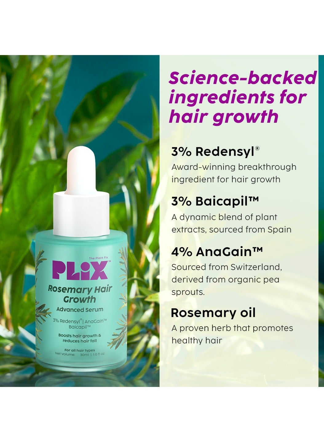 Rosemary Hair Growth Serum with 3% Redensyl, 4% AnaGain and 3% Baicapil that Stimulates Hair Growth, Increase Hair Density Thickens Hair For Men And Women, 30ml - image 3