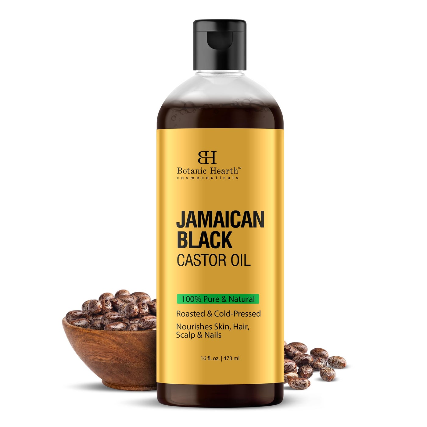 Botanic Hearth Castor Oil | 100% Pure & Natural, Cold Pressed, Organic | 16 fl oz| for Hair, Eyelashes & Eyebrows | Hexane Free, Fast Absorbing