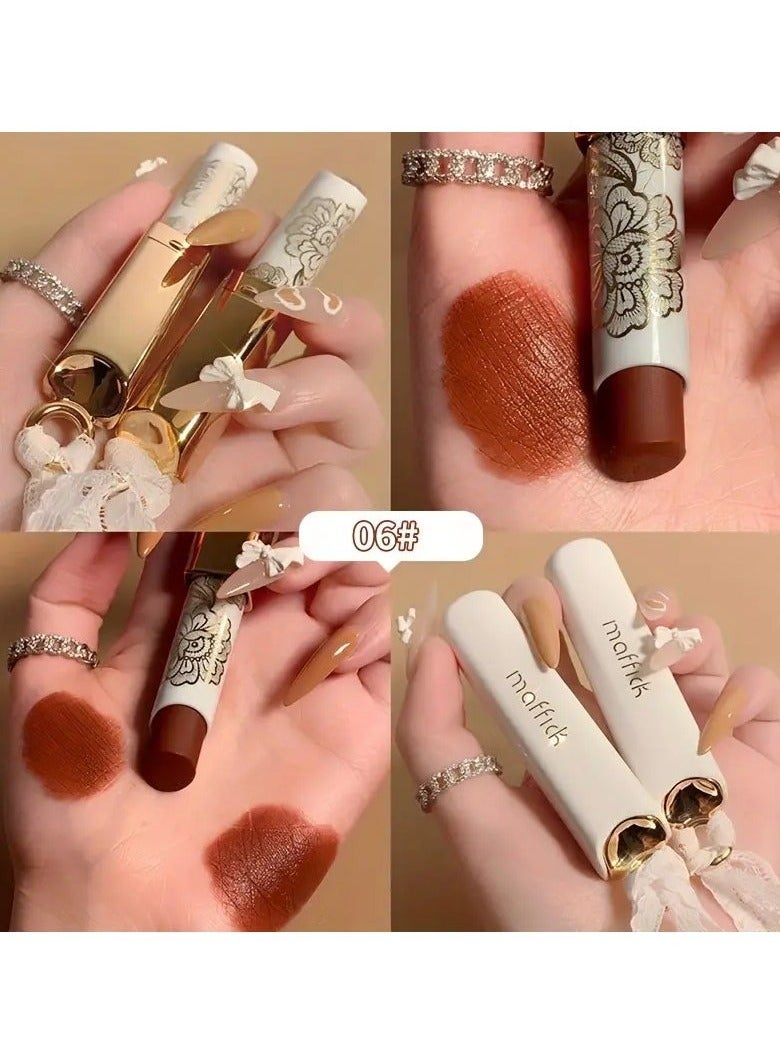MAFFICK Lace Matte Lipstick - Velvet Finish, Long-Lasting, Non-Stick Cup, Versatile for All Skin Types, Red Shades #06