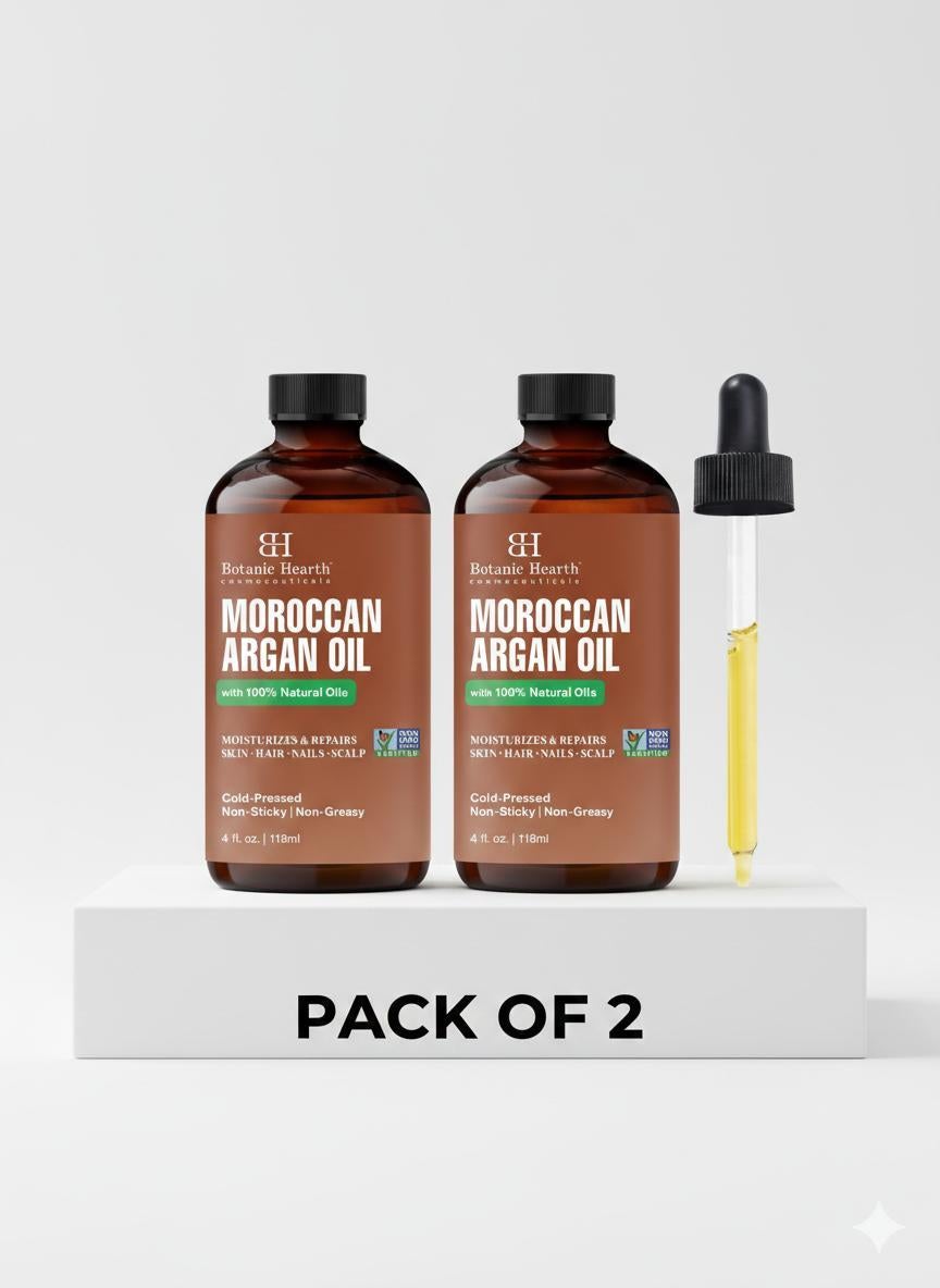 Moroccon Argan Hair Oil | 118 ML | for Adult Hydration, Nourishing, Strengthening, Curly, Frizzy, Dry, Damaged Hair, Non-GMO VerifiedPack of 2