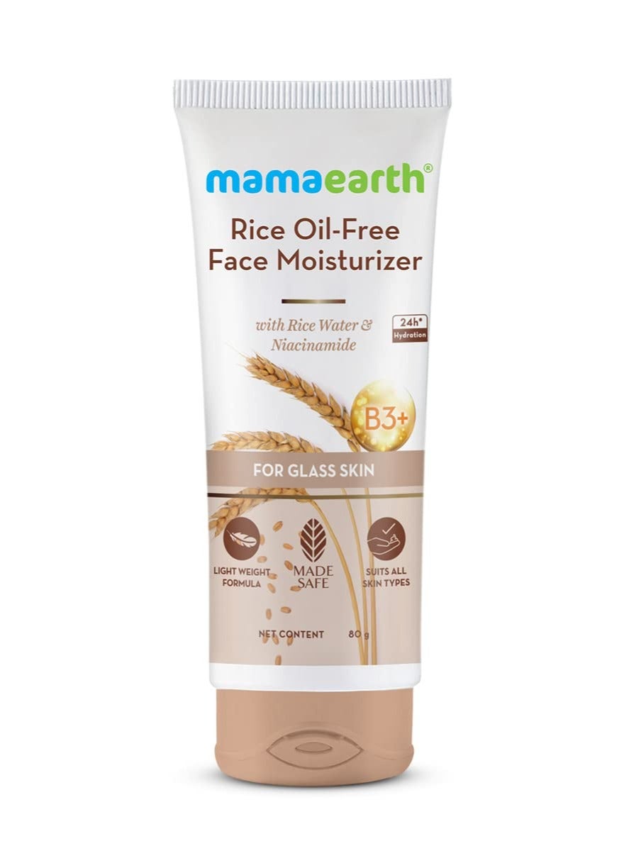 Mamaearth Rice Oil-Free Face Moisturizer for Oily Skin | With Rice Water & Niacinamide for Glass Skin | 24-Hour Hydration | Brightens Skin Tone | 80g