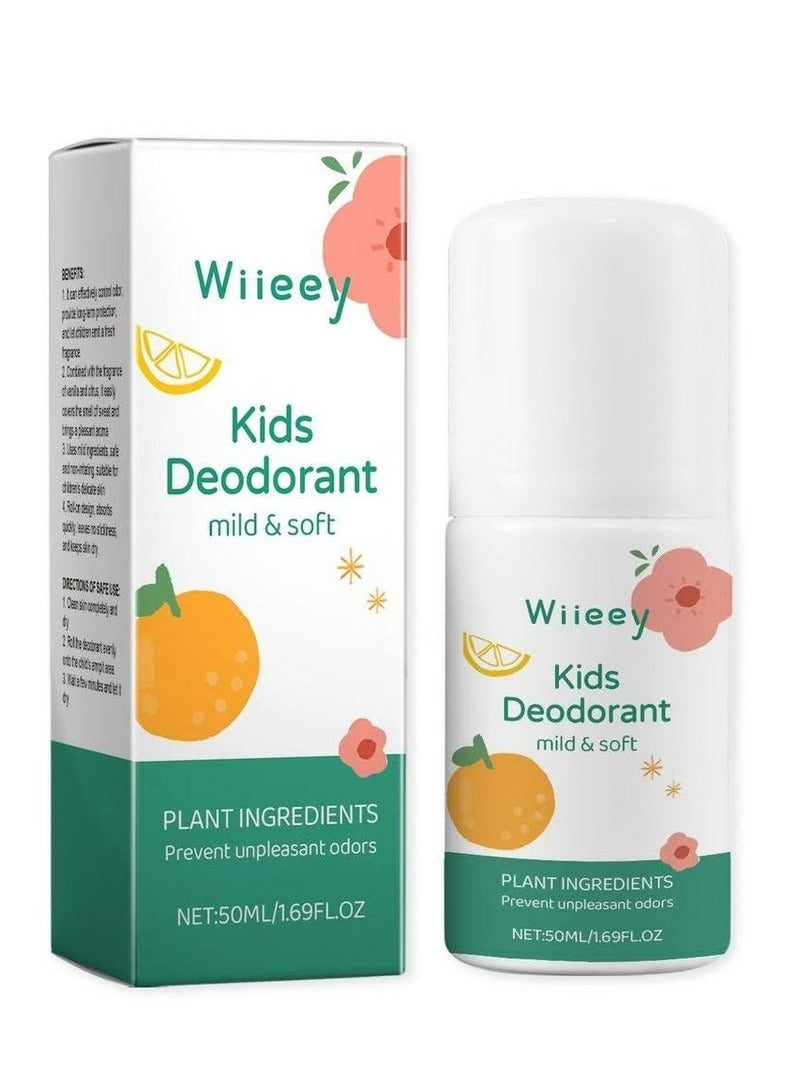 Natural Deodorant for Kids & Teens, Aluminum Free, Alcohol-Free, Paraben Free, 24 Hr Odor Protection, Clean Fresh Scent, Kids & Tweens, Hypoallergenic Deodorant 50ml (white)