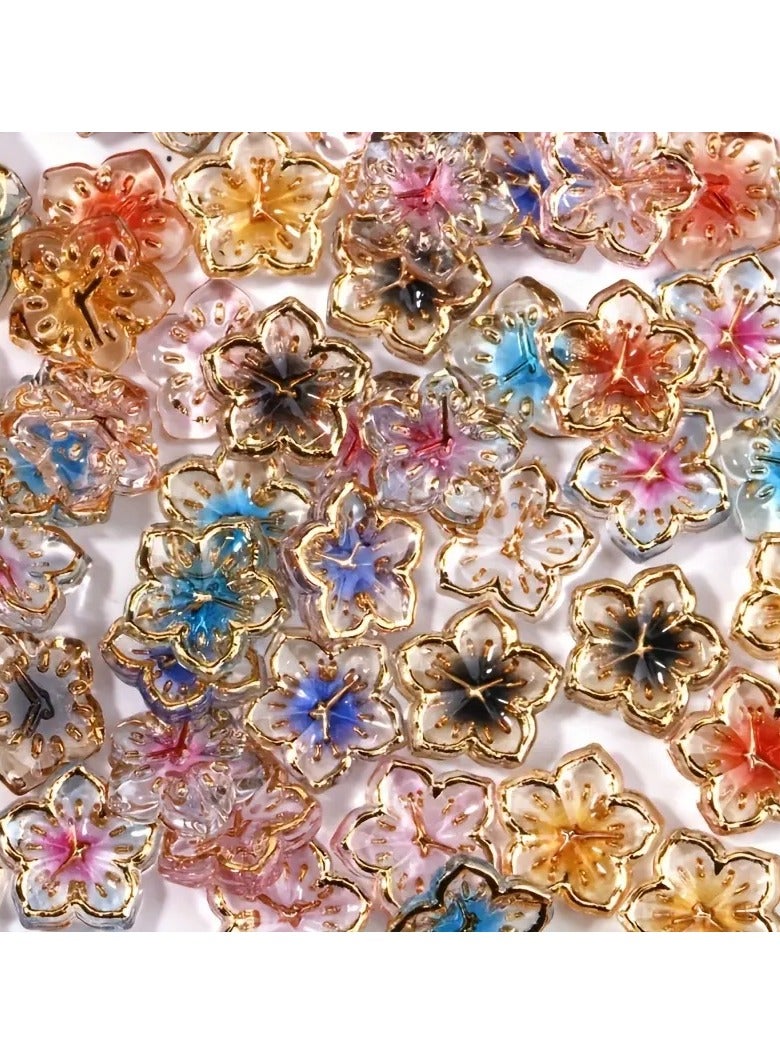 50pcs 3D Resin Nail Charms - Golden-Edged Ice Flower Nail Jewelry - Sparkling Manicure Decorations - Unscented Nail Art Accessories for Easter Style Enhancements