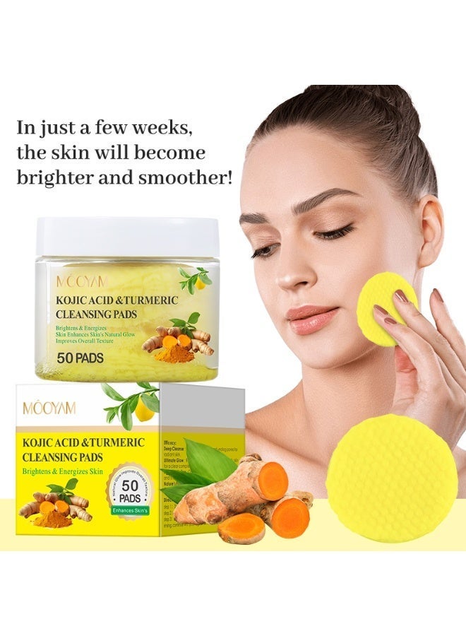 50 Pcs Kojic Acid and Turmeric Cleansing Pads for Face and Body Brightening Treatment Reduces Dark Spots and Evens Skin Tone Exfoliating Facial Pads