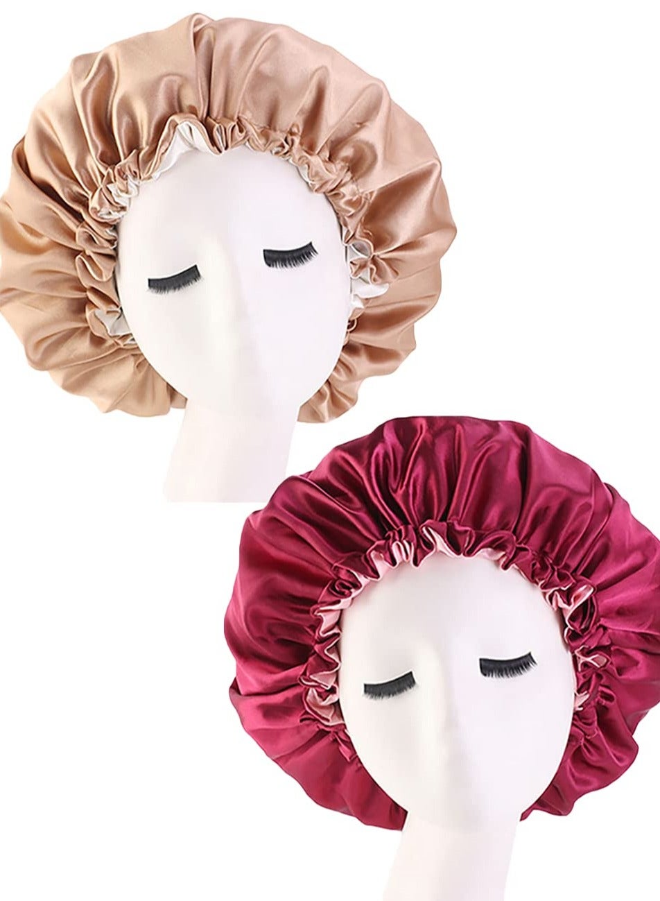 2-Piece Silk Bonnet Sleep Cap, Large Satin Jumbo Day and Night