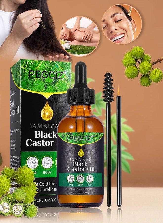 60ml Jamaican Black Cold Pressed Castor Oil for Hair and Skin Care Eyelashes and Eyebrows Hair Loss & Dry Damaged Hair Nourishment Scalp Stimulates Hair Growth for Men & Women