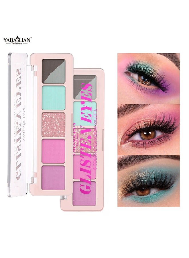 Glisten Eyes-5Color Eyeshadow Palette, Pink, Dreamy Fairy, High Tint, Matte and Pearl , waterproof and sweat resistant, lasting makeup