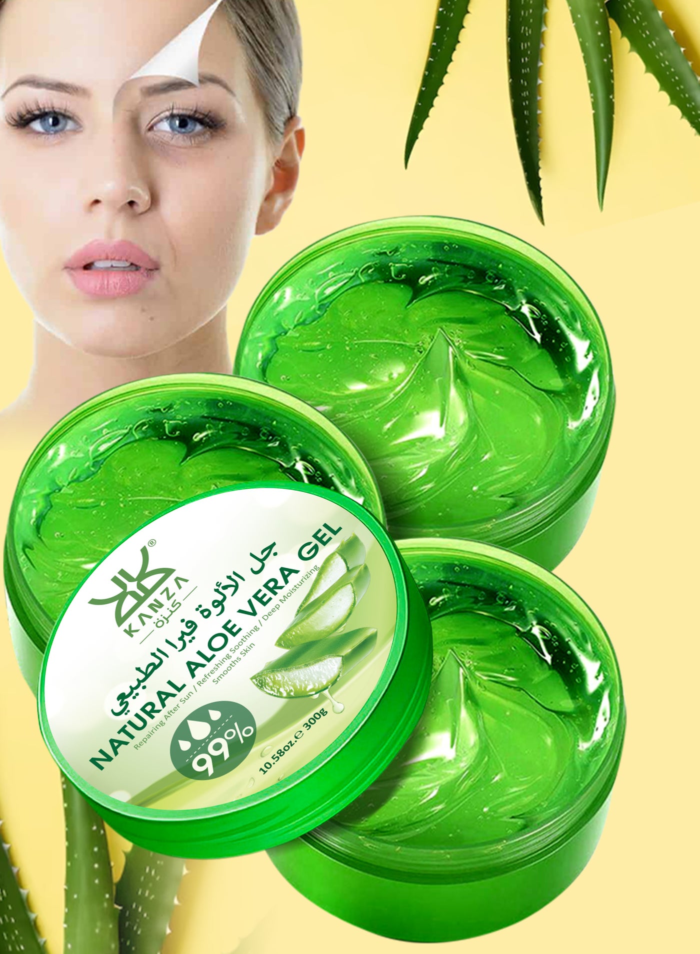 3 Pcs Natural Aloe Vera Gel (300g x 3) for Face & Body Refreshing Face Moisturizer Gel Oil Control Deep Cleansing Hydrating Skin Tone Shrinking Pores Pure Natural Aloevera Gel Extracts Infused Face Cream Gel