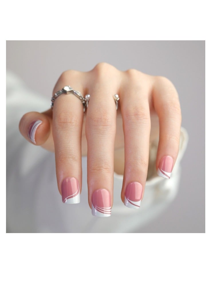 24 Piece Press On Nail,Fashionable And Elegant,Manicure Wearable Fake Nail Stickers Removable Finished Nail Accessories,Fake Acrylic Nails With Kit.