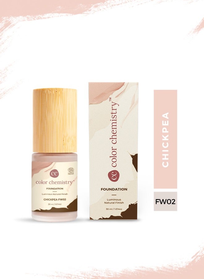 Color Chemistry Chickpea Liquid Foundation - 30 ml, Enriched With Rosehip Andgreen Tea, For Luminous Natural Finish, Buildable Coverage, And Certified Organic