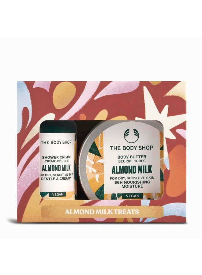 Almond Milk Treats Gift Set – Shower Cream (60 Ml) And Body Butter (50 Ml) – Almond Milk Infusion For Dry And Sensitive Skin, Vegan, Deep Hydration And Soft Skin Finish