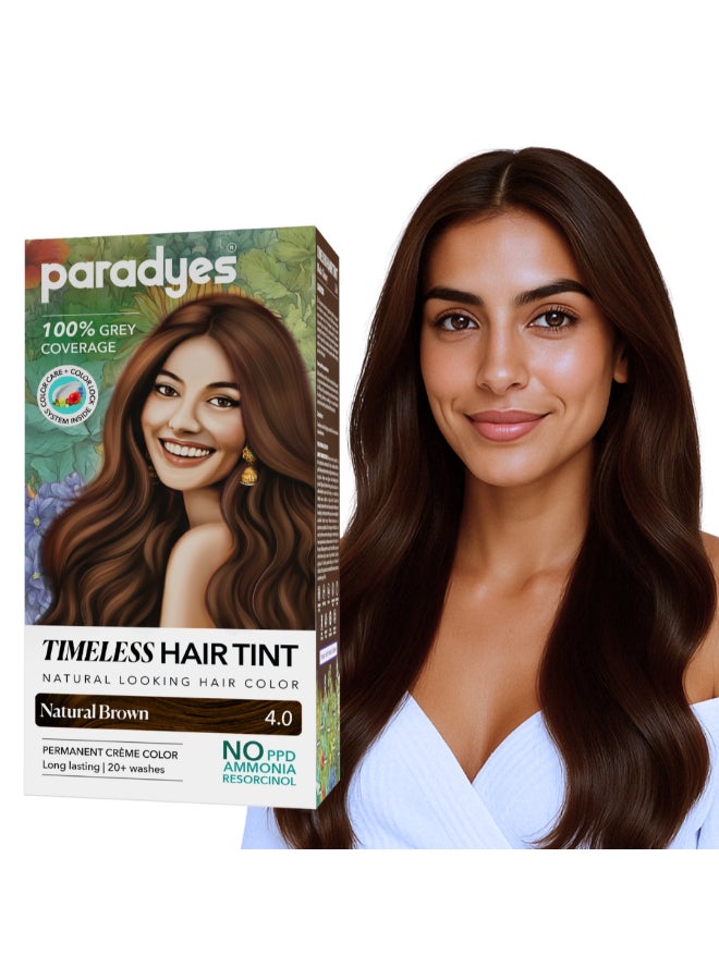 Mini Natural Brown Timeless Hair Tint, Permanent Crème Hair Color for Hair, Complete Grey Coverage, Formula Free from PPD, Ammonia, & Resorcinol, 4.0 Natural Brown, 60 GRAM
