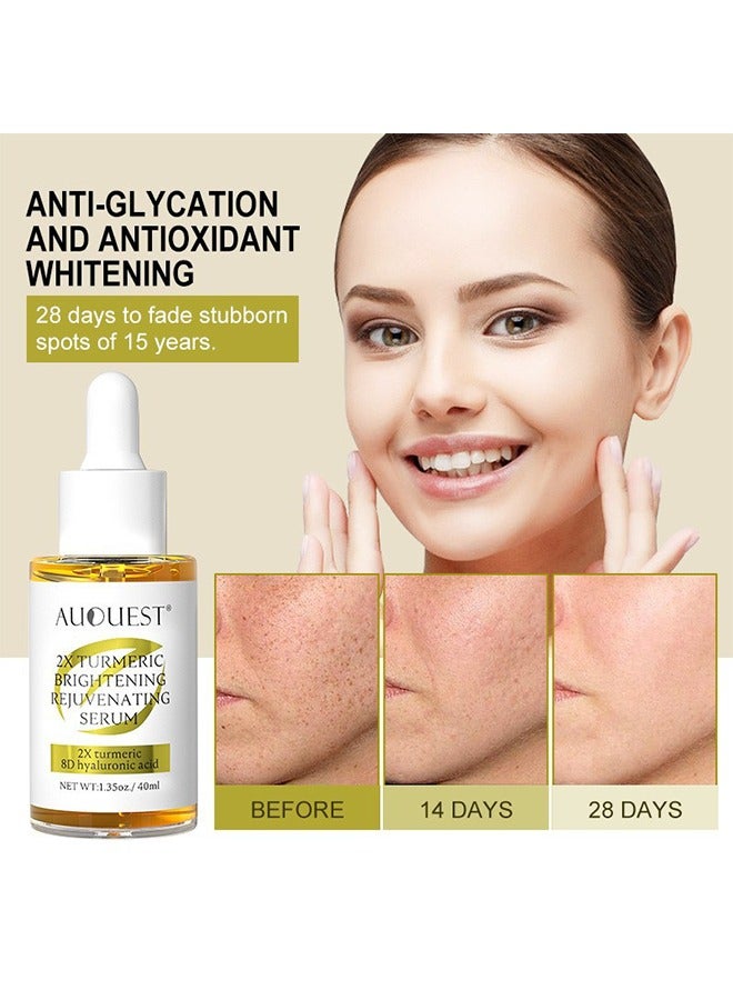2x Turmeric Brightening Rejuvenating Serum, Brightening, Freckle removal, Skin Rejuvenation for Skin Brightening 40ml, Anti-Wrinkle And Anti-Aging | 2x Turmeric, 8D Hyaluronic Acid, Vitamin C Serum 40ml