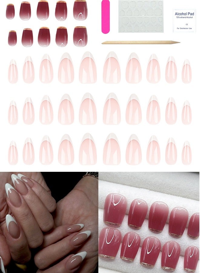 Press On Nails 40pcs，30pcs Nude Ins-style Nail Art，10Pcs False Nails Short Solid Color，Fake Acrylic Almond Shape with glue kit and Disposable Press on Nail Tool Kit.