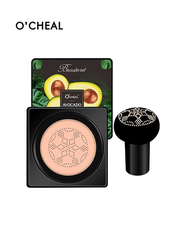Avocado Moisturizing Conceal Beauty  Cushion Cream,  Mushroom Air Cushion Concealer Moisturizing Foundation Primer Makeup Cream All Day Nude Foundation Even Skin Tone Makeup Base Moisturizing(#Natural