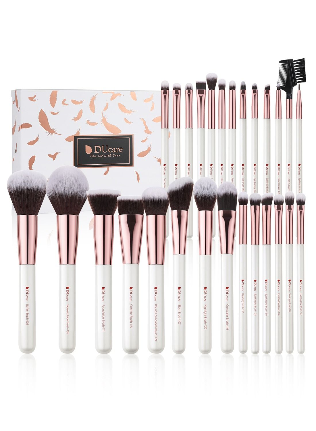 Professional 27-Piece Vegan Makeup Brush Set - White Luxury Kabuki, Foundation, Blending & Eyeshadow Brushes with Gift Box (FSC Certified)