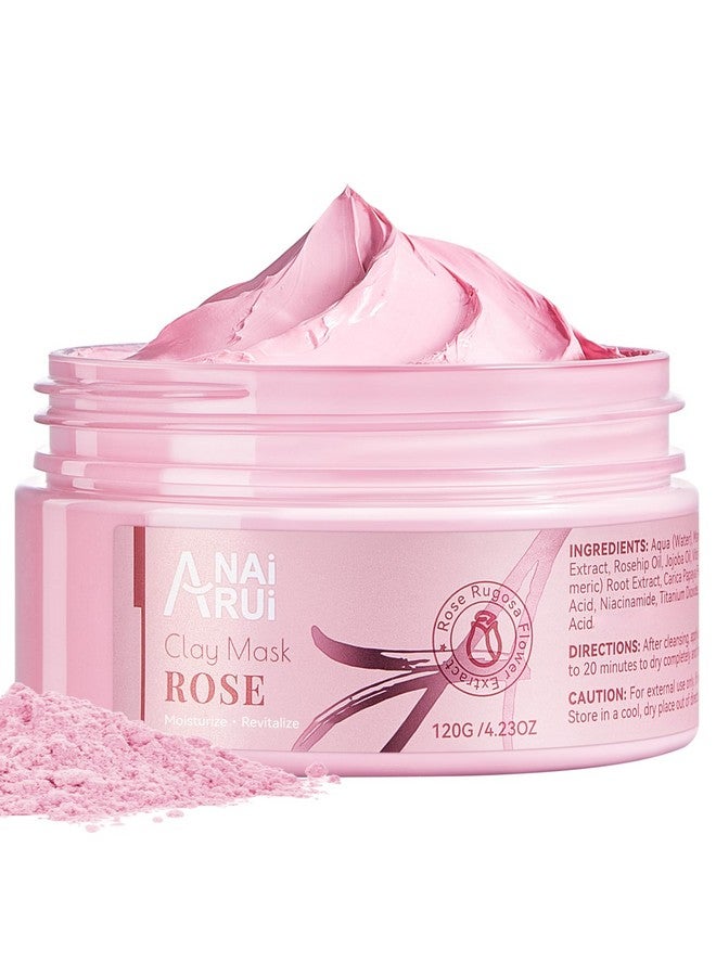 ANAI RUI Rose Facial Mask, Deep Cleansing, Clay Mask with Kaolin Pink Clay, Gifts for Women, Niacinamide, Collagen, Hyaluronic Acid for Moisturizing & Smooth Skin, Pores Minimizers, 4.23 Oz