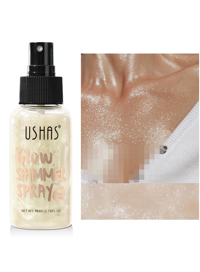Glow Shimmer Spray - Shimmer Body Oil Liquid Easy to Push Away Natural Moisture Glitter Face Brightening Glow Pearl Highlighter Illuminator Shine Contouring Makeup for Face and Body #01
