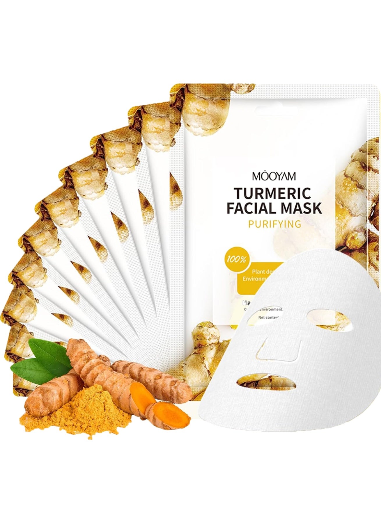 10 Pcs Turmeric Face Sheet Mask for Face Mask, Skin Brightening, Anti-Acne & Glow, Moisturizing Face Mask Set, Real Deep Mask Daily Skincare for All Skin Types