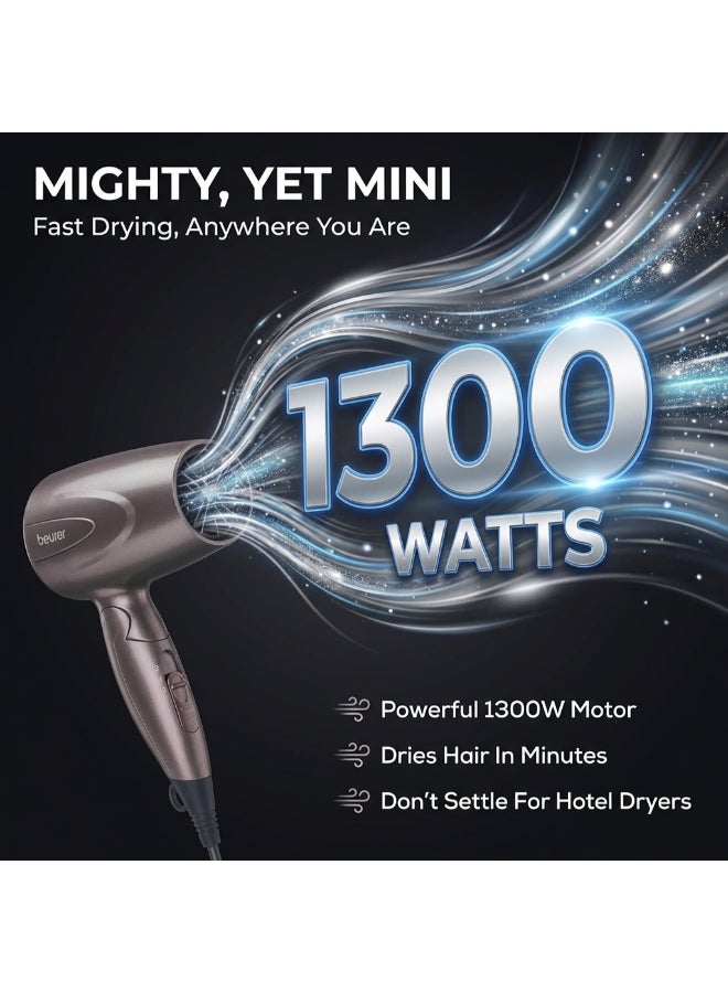 HC17 Compact Hair Dryer, Lightweight Hairdryer with Folding Function, 2 Heat And Blower Settings, 1300 Watts, Overheating Protection And Professional Nozzle, Foldable Handle for Travelling - image 3