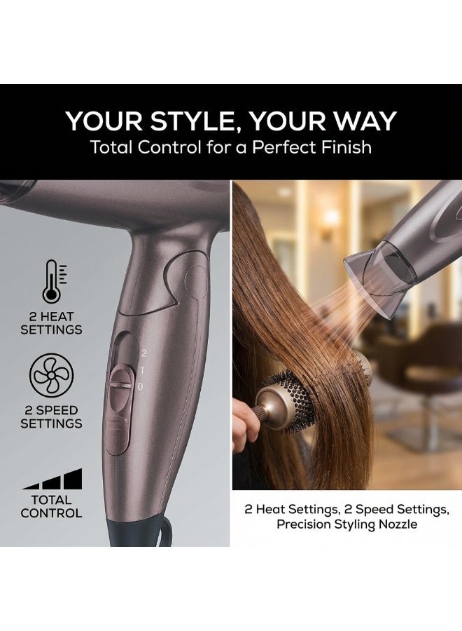 HC17 Compact Hair Dryer, Lightweight Hairdryer with Folding Function, 2 Heat And Blower Settings, 1300 Watts, Overheating Protection And Professional Nozzle, Foldable Handle for Travelling - image 4
