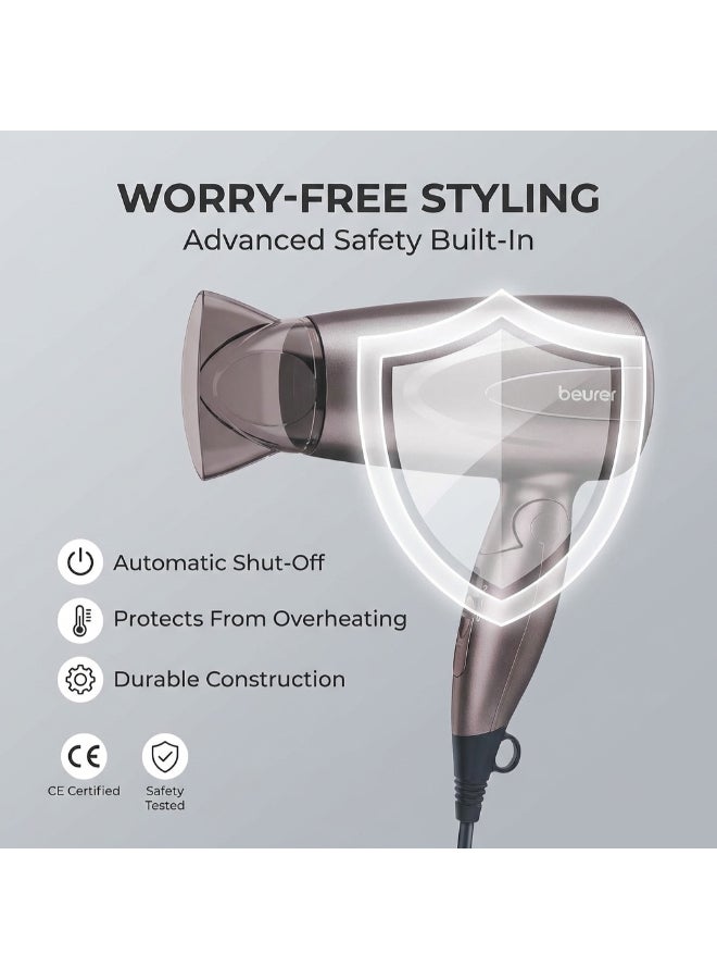 HC17 Compact Hair Dryer, Lightweight Hairdryer with Folding Function, 2 Heat And Blower Settings, 1300 Watts, Overheating Protection And Professional Nozzle, Foldable Handle for Travelling - image 5
