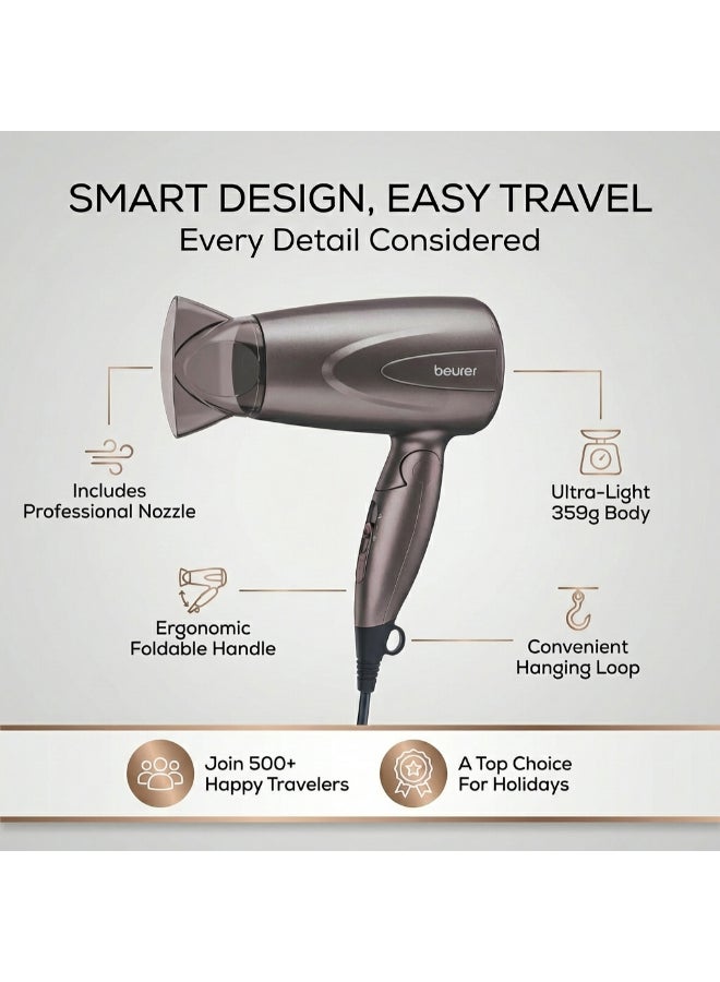HC17 Compact Hair Dryer, Lightweight Hairdryer with Folding Function, 2 Heat And Blower Settings, 1300 Watts, Overheating Protection And Professional Nozzle, Foldable Handle for Travelling - image 6