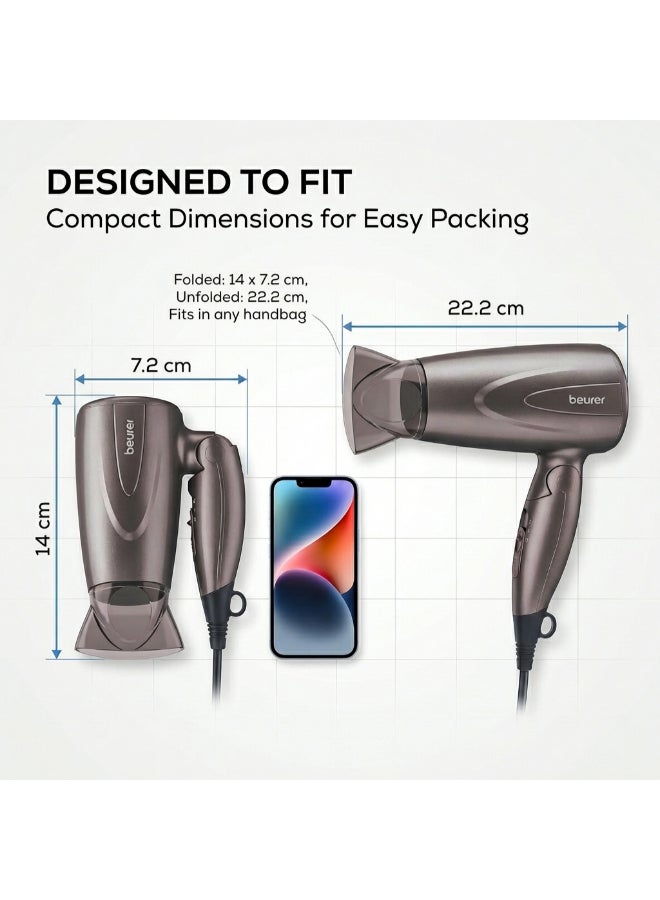 HC17 Compact Hair Dryer, Lightweight Hairdryer with Folding Function, 2 Heat And Blower Settings, 1300 Watts, Overheating Protection And Professional Nozzle, Foldable Handle for Travelling - image 7