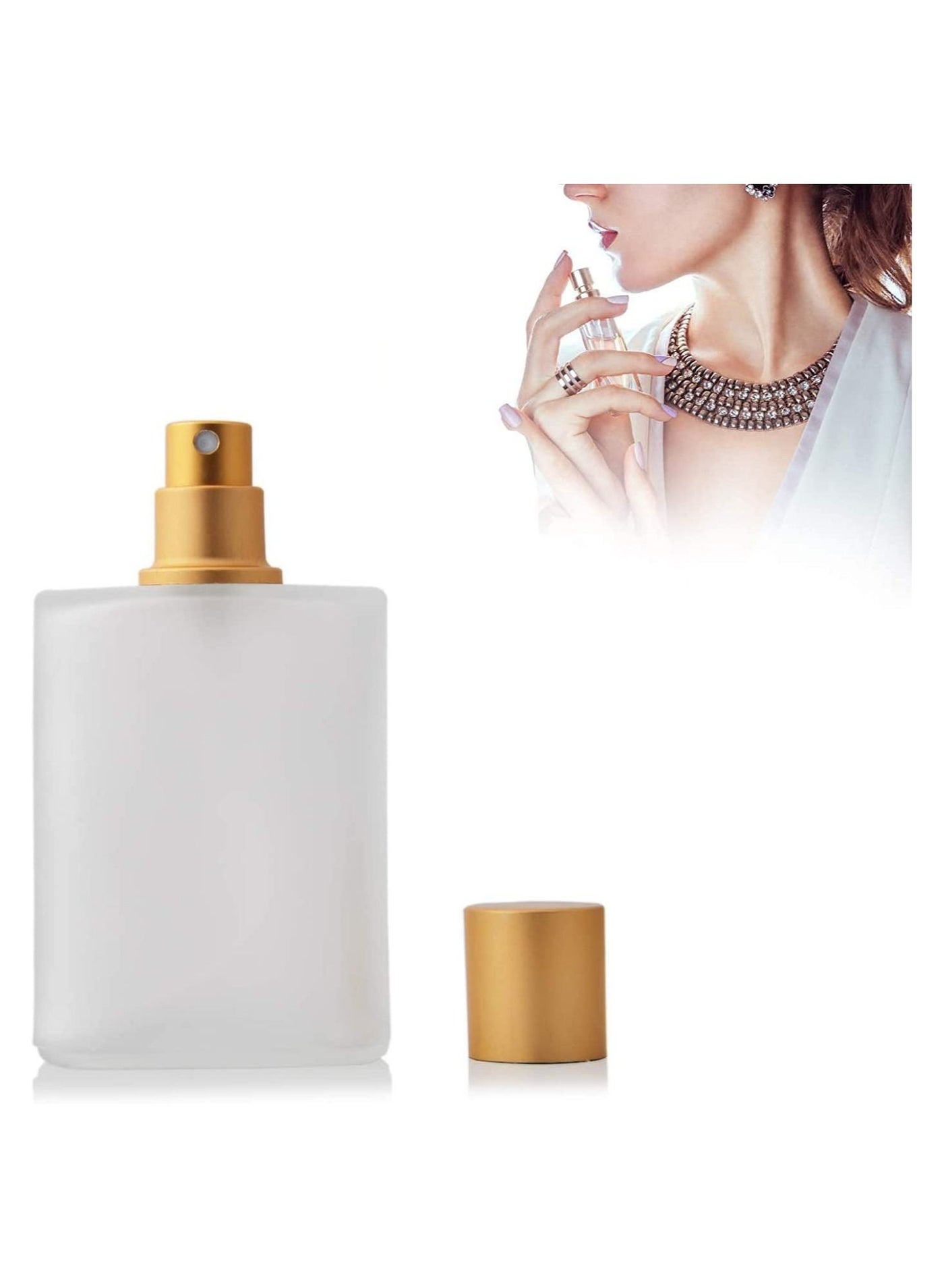 Spray Bottles, 1Pcs 50ml/1.69 Oz Square Empty Frosted Glass Spray Bottles Perfume Atomizer, Refillable Fine Mist Spray Empty Perfume Bottles, for Essential Oils, Makeup Toner Lotion (Gold)