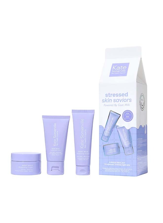 Stressed Skin Saviors Kit | 3-Step Calming Skincare Set with Soothing Serum, Redness-Reducing Cream & Hydrating Mask | Restores Sensitive, Irritated, Overworked Skin