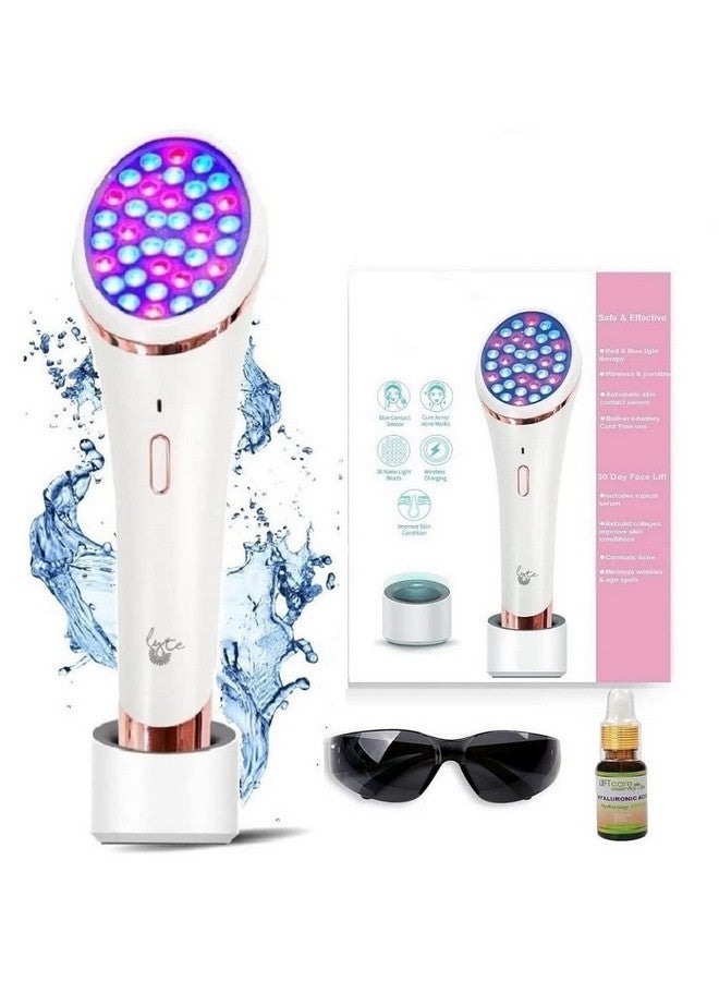 Lyte Wireless Led Light Therapy Facial Deivce 2In1 Red & Blue Facial Light Included Hylauronic Serum Automatic Contact Sensor