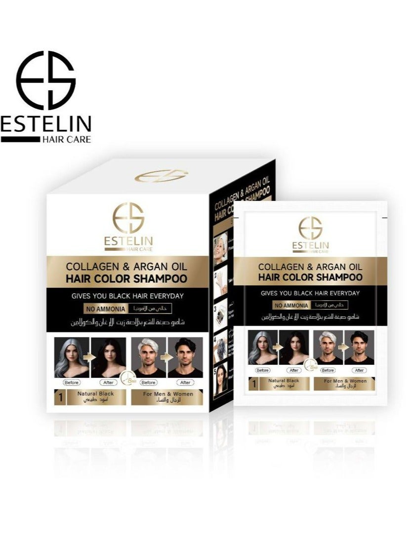 Collagen & Argan Oil Hair Color Shampoo Natural Black 25ml*10 pcs