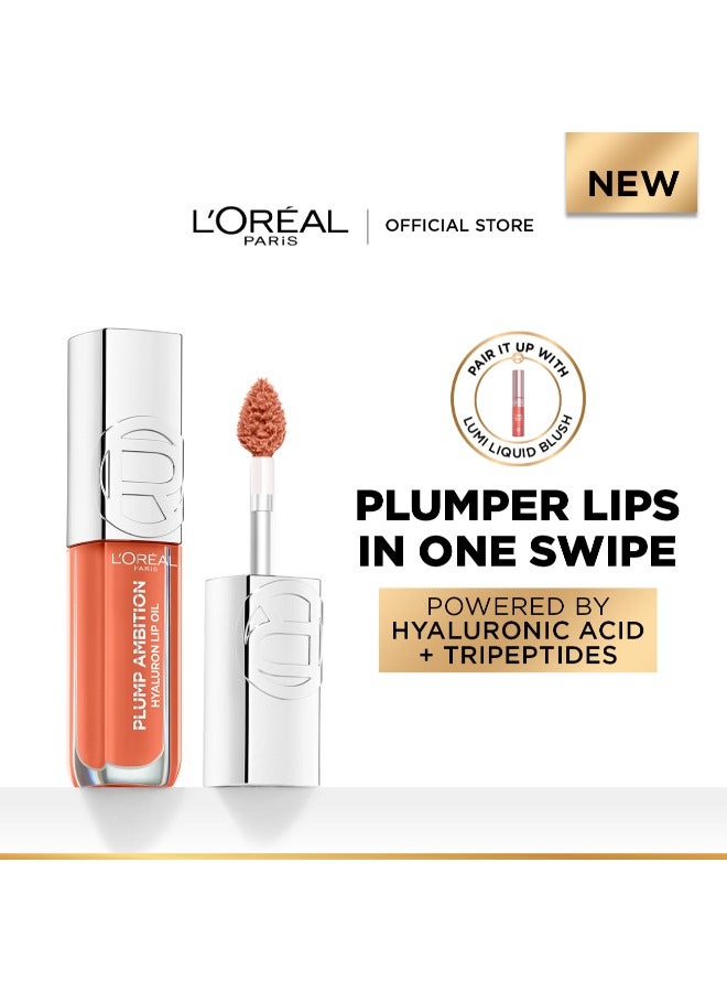 L’Oréal Paris Plump Ambition Hyaluron Lip Oil, Plumping Lip Oil  With Hyaluronic Acid and Tripeptides for 24H Hydrated Lip, 5ml, Latte Glace 641