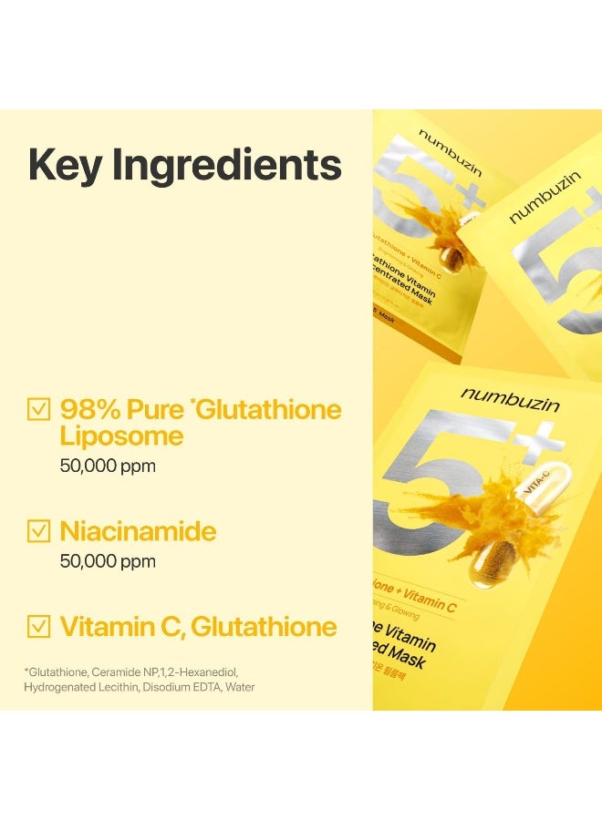 No.5 Sheet Mask | Vitamin Spotlight Sheet Mask | Glutathione and Vitamin C | Reduces Hyperpigmentation, Improves Skin Complexion | Gentle and non-irritating | 5 sheet - image 6