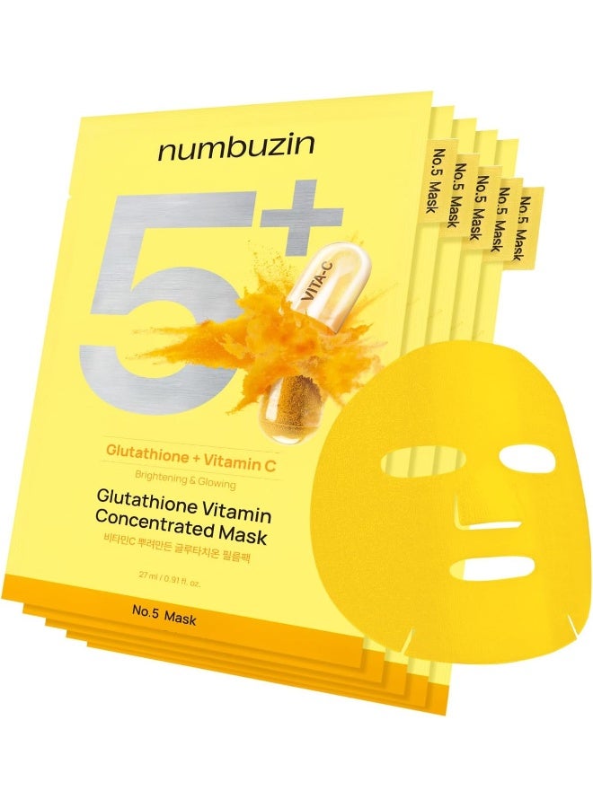 No.5 Sheet Mask | Vitamin Spotlight Sheet Mask | Glutathione and Vitamin C | Reduces Hyperpigmentation, Improves Skin Complexion | Gentle and non-irritating | 5 sheet