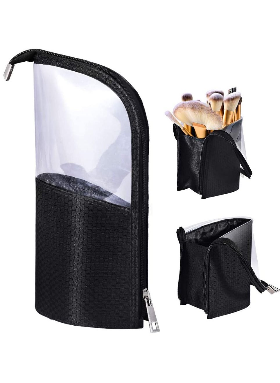 Makeup Brush Holder Organizer Bag Pencil Case Multifunctional Transparent Cosmetics Toiletry Stationery Bag