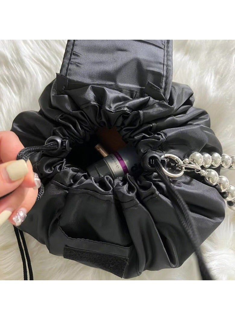 Drawstring Makeup Bag Magic Cosmetic Pouch Bag With Drawstring Lay Flat Lazy Travel Makeup Organizer Pouch