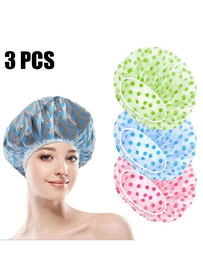 3 Pcs Waterproof Shower Caps Plastic Reusable Shower Caps Elastic Band Bath Hair Hat for Women