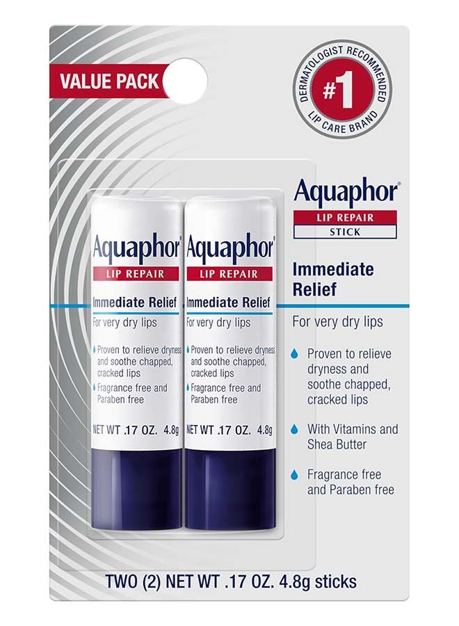 Lip Repair Stick Lip Balm Twin Pack (2 × 0.17 Oz Sticks) – Intensive Moisturizing Relief for Dry, Chapped & Cracked Lips, with Shea Butter & Vitamins, Fragrance-Free