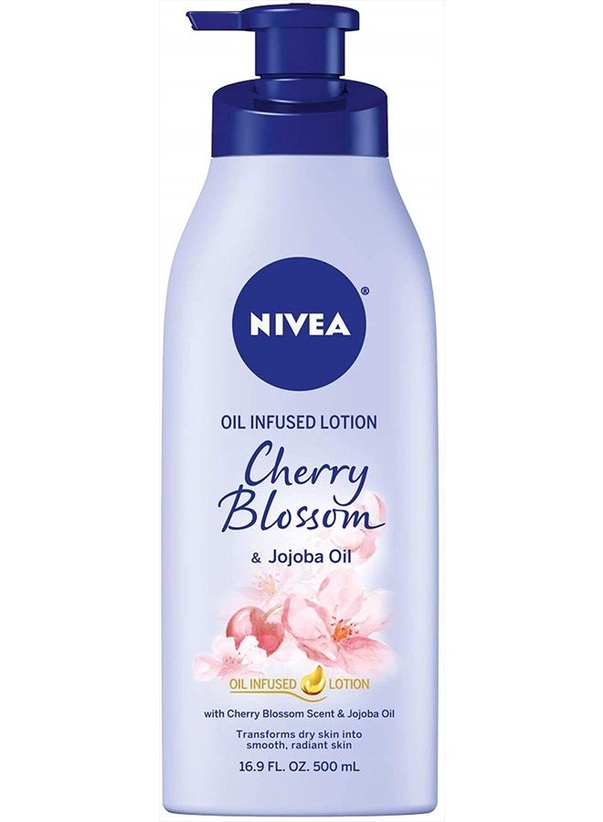 Oil Infused Body Lotion, Cherry Blossom Lotion with Jojoba Oil, Moisturizing Body Lotion for Dry Skin, 16.9 Fl Oz Pump Bottle