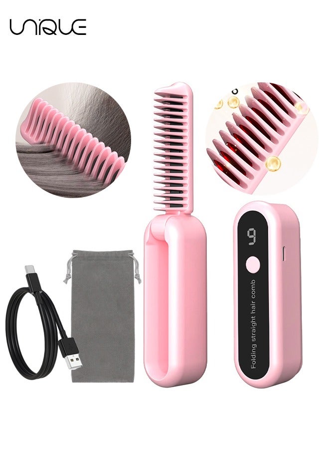 Foldable Cordless Hair Straightener - Small Hair Styling Tool Straightener - Curly Straightening Dual-purpose Rechargeable Portable - 9 Temperature Settings - Suitable for Home Professional Salon