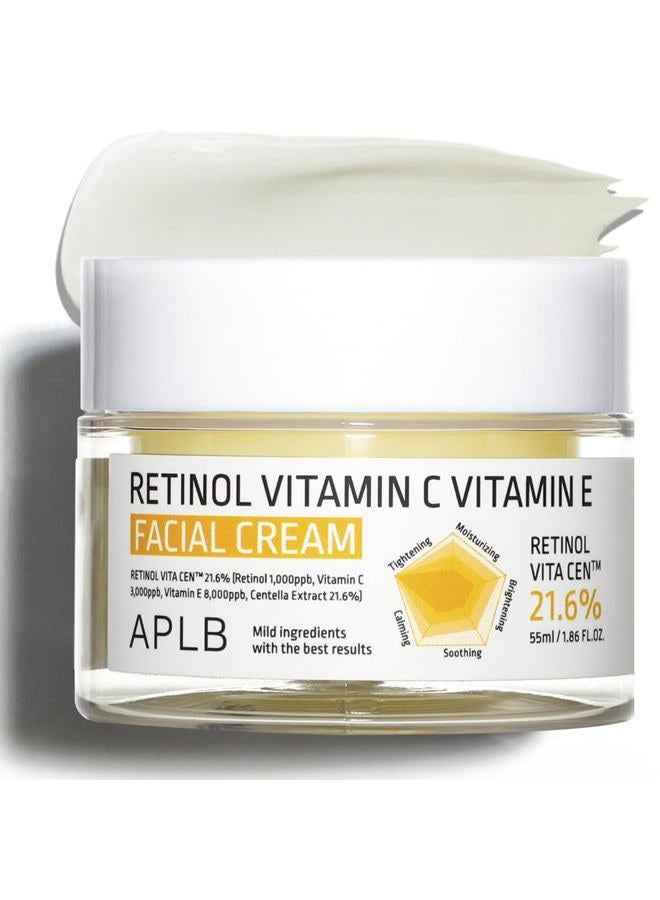 Retinol Vitamin C Vitamin E Facial Cream | RETINOL VITA CEN™ 21.6% 1.86 FL.OZ/Korean Skincare, Deep hydration, Retinol, Revitalize for gentle and improve skin texture
