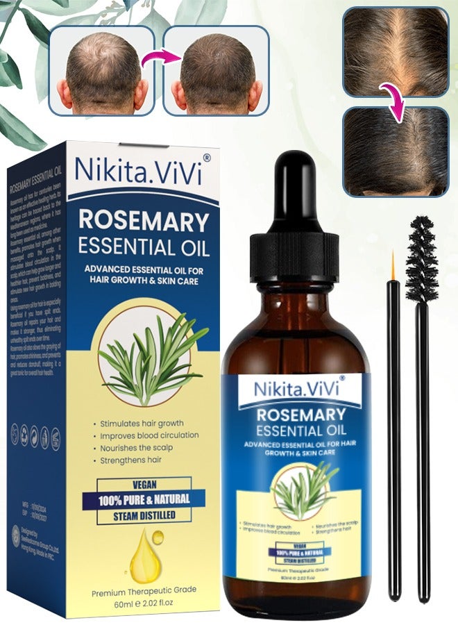 60 ml Rosemary Essential Oil for Hair Growth Pure Organic Rosemary Oil for Dry Damaged Hair and Growth Hair Scalp Oil Pure and Natural Premium Quality Oil Hair Loss Treatment Oil for Men and Women