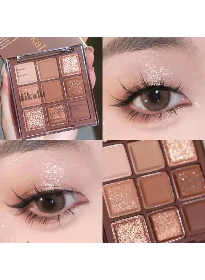 Eyeshadow 9 Colours， Chocolates Contour Palette Brown Eyeshadow Make Up Palettes Long Lasting Shimmer Matte Highly Pigmented Natural Look Travel Size Eye Shadows Palette For Women & Girls（#06）