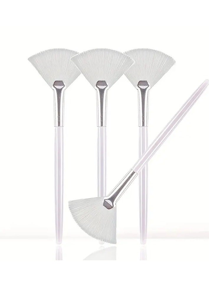 4Pcs Soft Fan Brushes for Facials Perfect for Peel Masks and Essential Face Skin Care Includes Makeup Mask Applicator Brushes and Cosmetic Cream Tools - white
